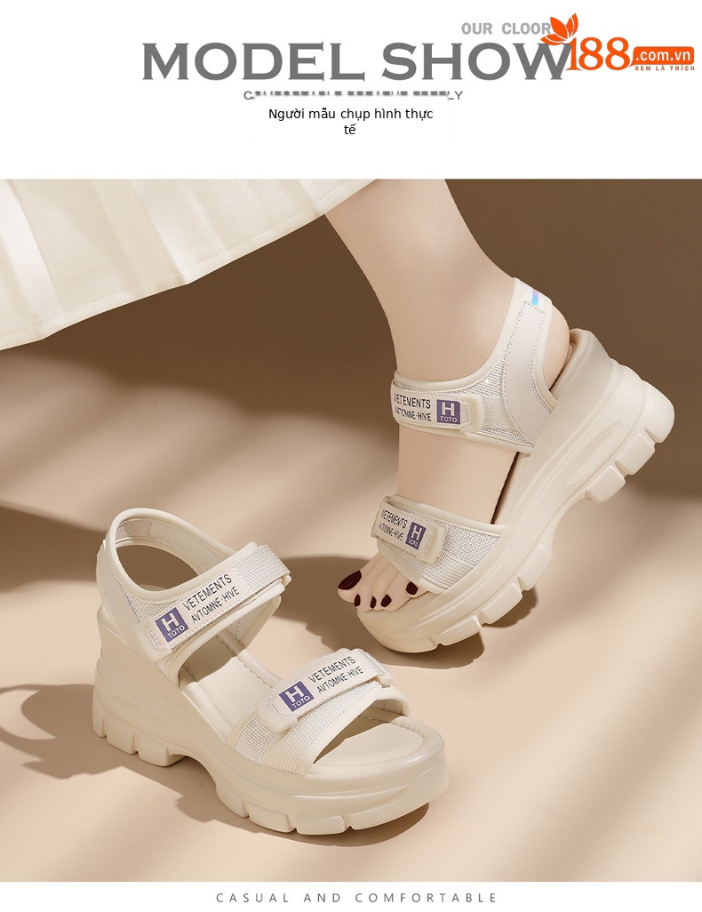 Sandal thể thao nữ đế dày kiểu La Mã quai Velcro mùa hè 2024 — 1997 đen tím, Màu be 1997 chi tiết 11