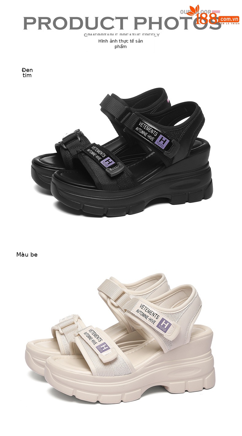 Sandal thể thao nữ đế dày kiểu La Mã quai Velcro mùa hè 2024 — 1997 đen tím, Màu be 1997 chi tiết 15