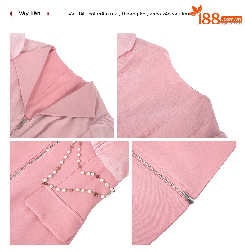 Set váy công sở nữ cổ vest ôm eo, váy giả hai mảnh mùa hè 2026 — Màu hồng mây chi tiết 2