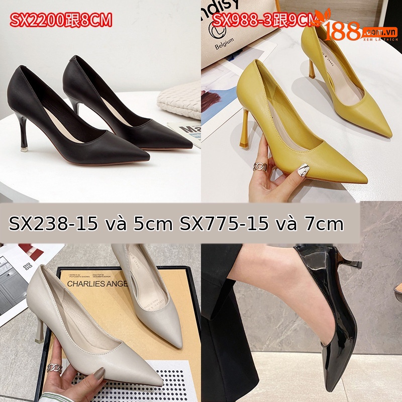 Giày cao gót nữ mũi nhọn gót 9 cm đi làm công sở — 988-3 đen 9cm
