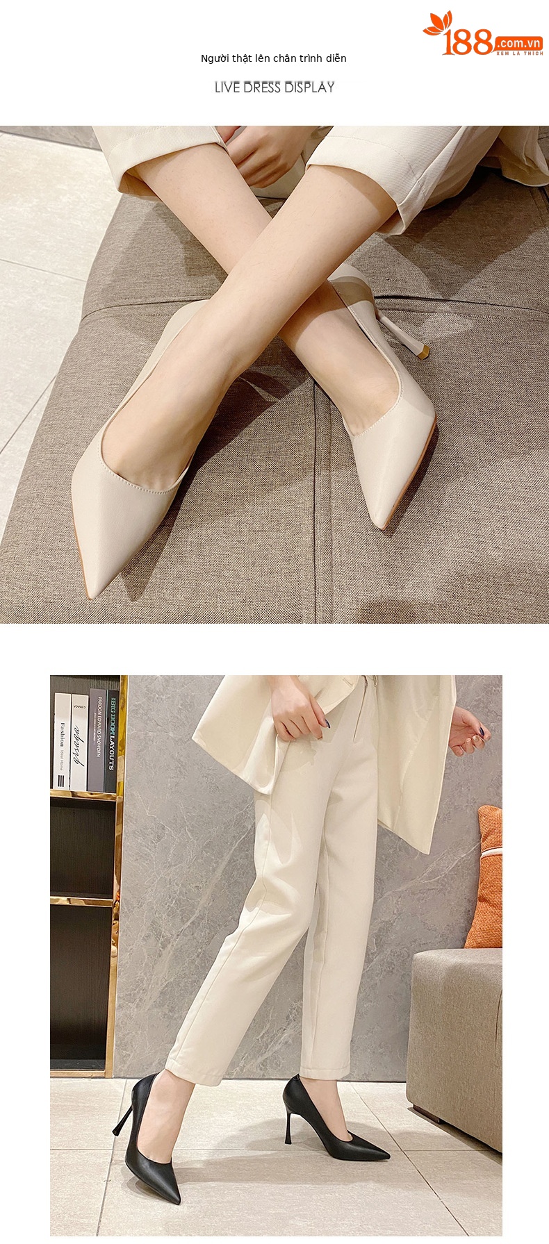 Giày cao gót nữ mũi nhọn gót 9 cm đi làm công sở — 988-3 đen 9cm chi tiết 4