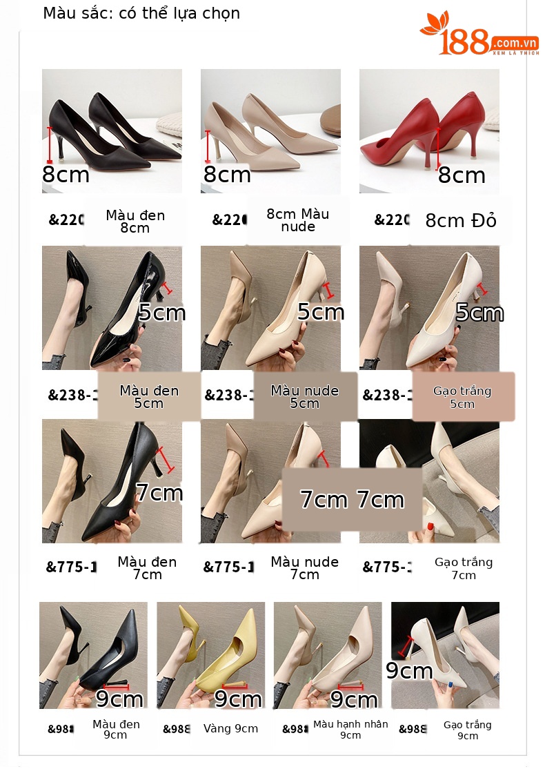 Giày cao gót nữ mũi nhọn gót 9 cm đi làm công sở — 988-3 đen 9cm chi tiết 1