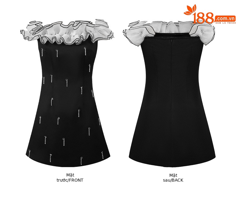 Đầm maxi nữ thắt eo thiết kế lệch vai tua rua — Màu đen chi tiết 3