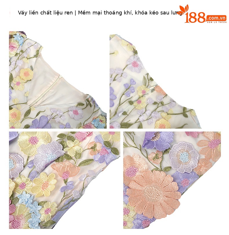 Đầm bodycon nữ thiết kế Pháp trang trí cánh hoa 3D — Màu xanh lam chi tiết 2