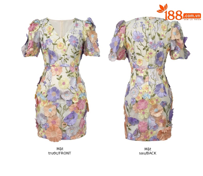 Đầm bodycon nữ thiết kế Pháp trang trí cánh hoa 3D — Màu xanh lam chi tiết 3