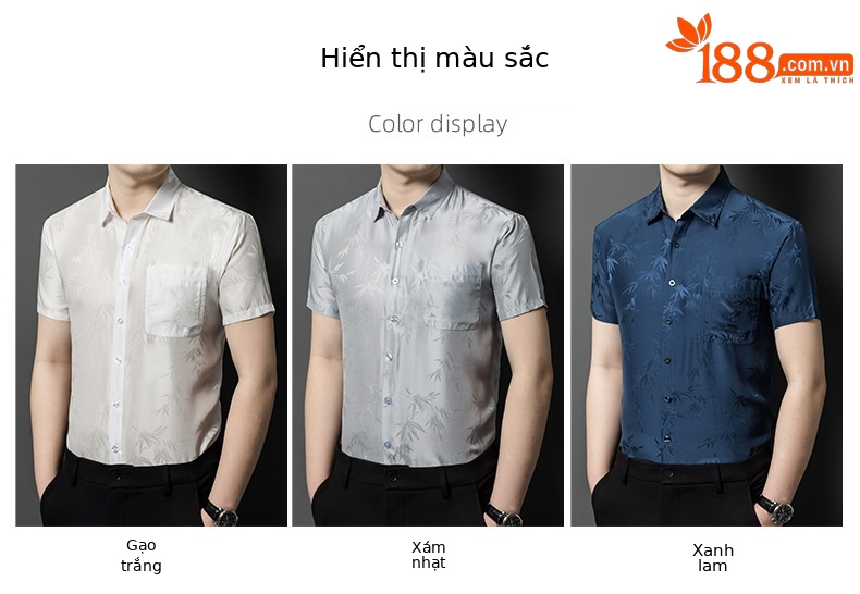 Áo sơ mi nam ngắn tay lụa tơ tằm mùa hè công sở — Màu xám nhạt 22180 chi tiết 7