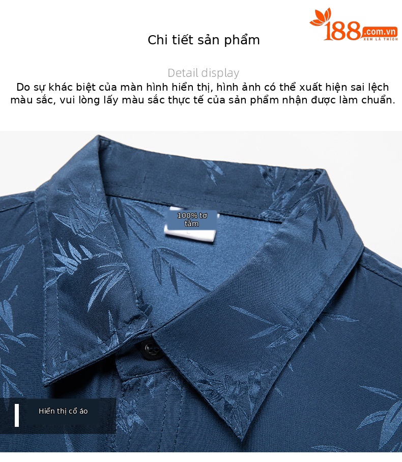 Áo sơ mi nam ngắn tay lụa tơ tằm mùa hè công sở — Màu xám nhạt 22180 chi tiết 19