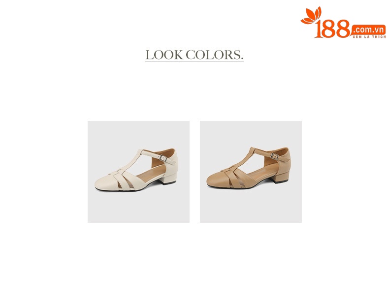 Sandal nữ bít mũi khóa chữ T phong cách La Mã cổ điển, gót thấp — Màu trắng be chi tiết 6