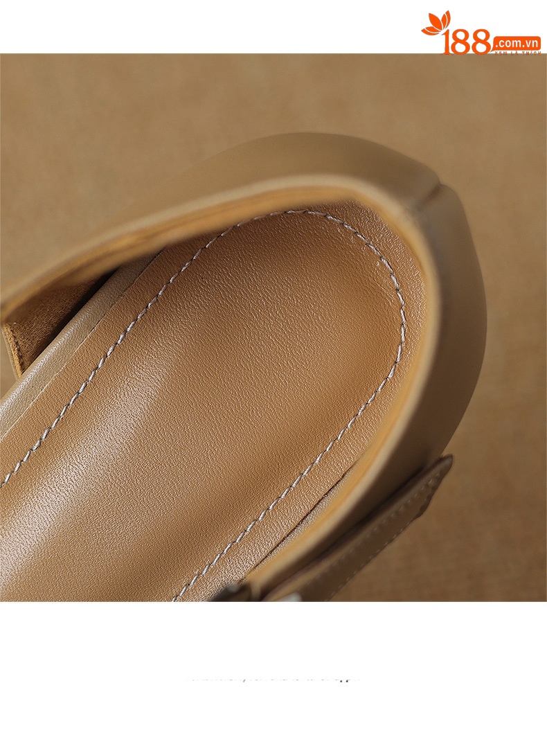 Sandal nữ bít mũi khóa chữ T phong cách La Mã cổ điển, gót thấp — Màu trắng be chi tiết 16