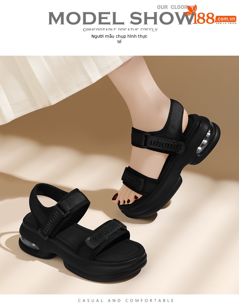 Sandal nữ quai chữ V đế dày thoáng khí mùa hè — 2001 màu đen, Màu be 2001 chi tiết 6