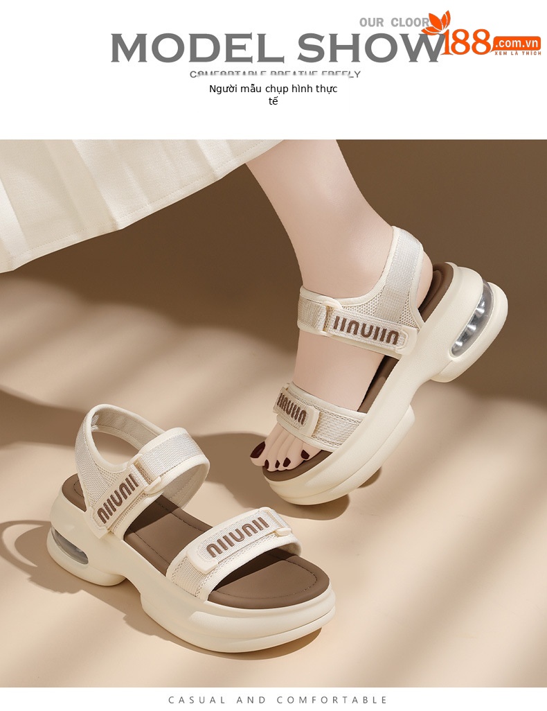 Sandal nữ quai chữ V đế dày thoáng khí mùa hè — 2001 màu đen, Màu be 2001 chi tiết 11