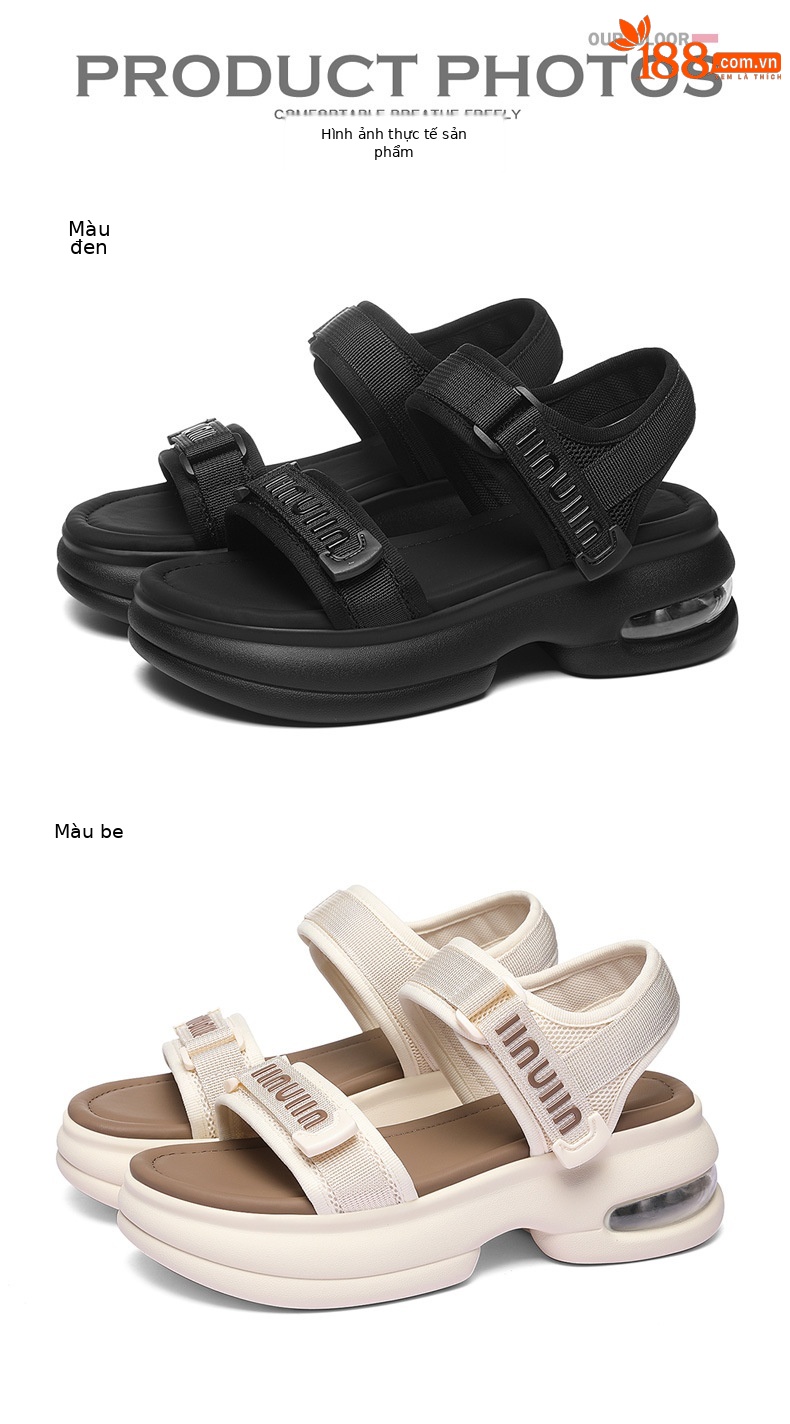 Sandal nữ quai chữ V đế dày thoáng khí mùa hè — 2001 màu đen, Màu be 2001 chi tiết 15