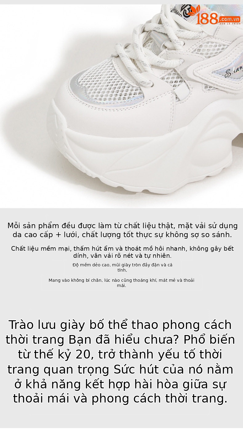 Giày thể thao nữ đế xuồng platform gót siêu cao 8cm — Trắng, Hồng, Vàng gạo, Cam chi tiết 7