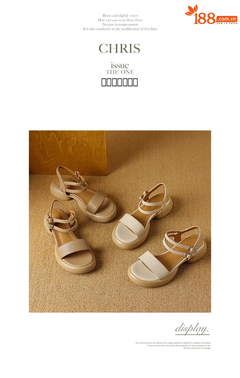 Sandal nữ hở mũi quai ngang gót vuông đế dày da cừu — Màu trắng be chi tiết 11