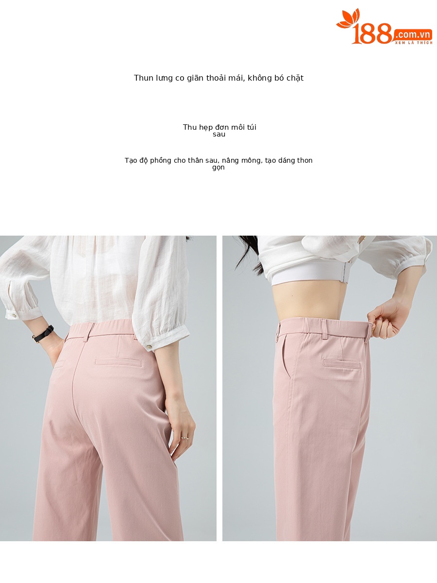 Quần culottes nữ ống rộng dáng suông, vải mỏng nhẹ chống nhăn, ủi tay thoải mái — Phấn hoa anh đào (phù hợp với thân hình quả táo)