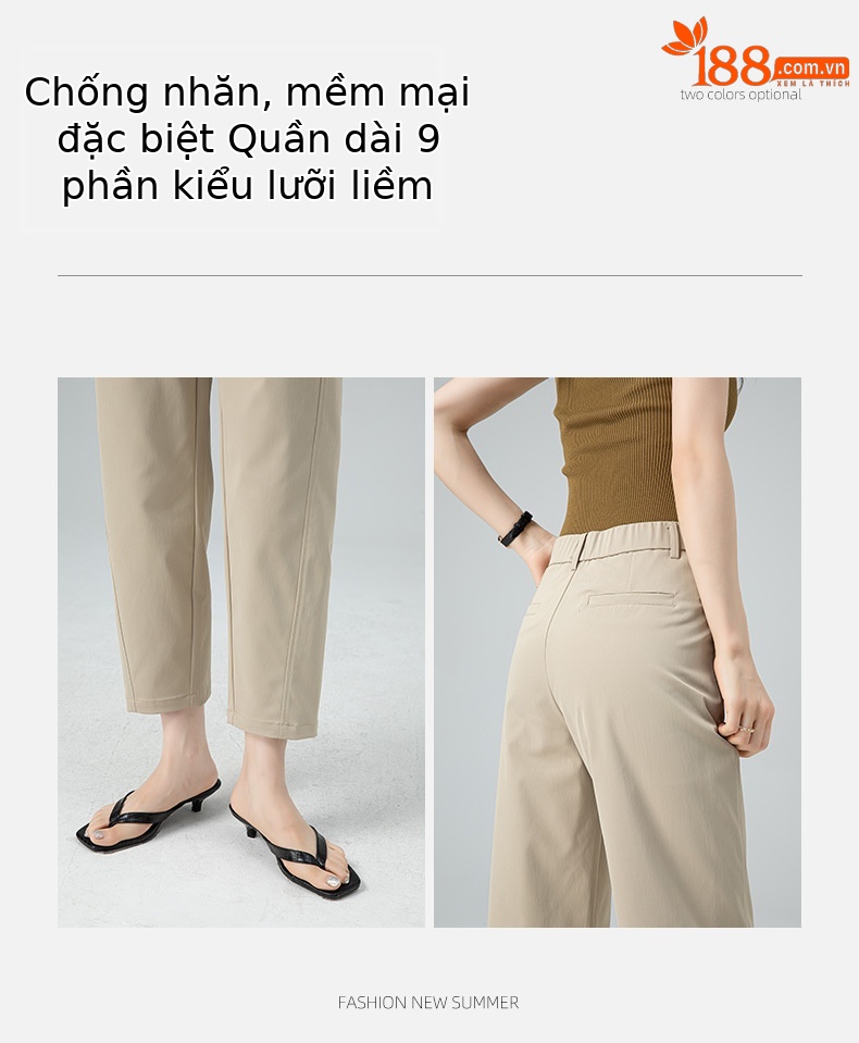 Quần culottes nữ ống rộng dáng suông, vải mỏng nhẹ chống nhăn, ủi tay thoải mái — Phấn hoa anh đào (phù hợp với thân hình quả táo) chi tiết 3