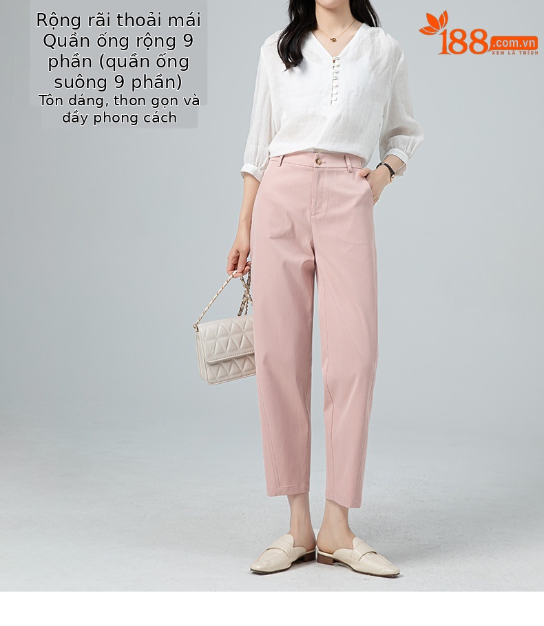 Quần culottes nữ ống rộng dáng suông, vải mỏng nhẹ chống nhăn, ủi tay thoải mái — Phấn hoa anh đào (phù hợp với thân hình quả táo) chi tiết 9