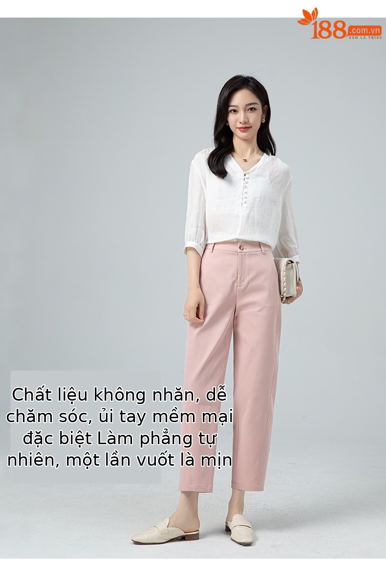 Quần culottes nữ ống rộng dáng suông, vải mỏng nhẹ chống nhăn, ủi tay thoải mái — Phấn hoa anh đào (phù hợp với thân hình quả táo) chi tiết 11