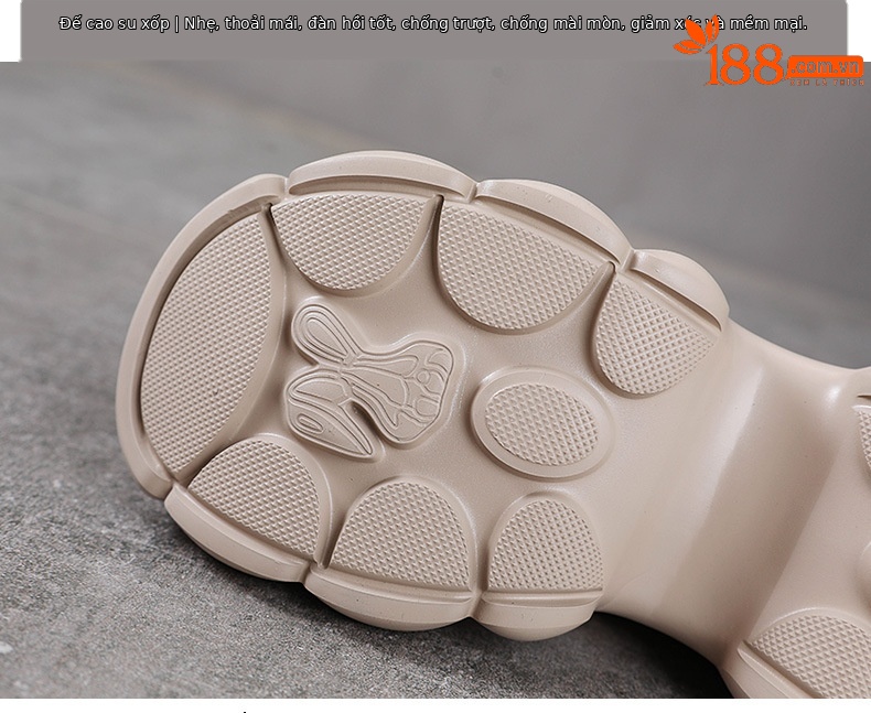 Dép lê nữ đế dày da bò thật phong cách dân tộc cổ điển miệng cá nêm — Màu be chi tiết 7