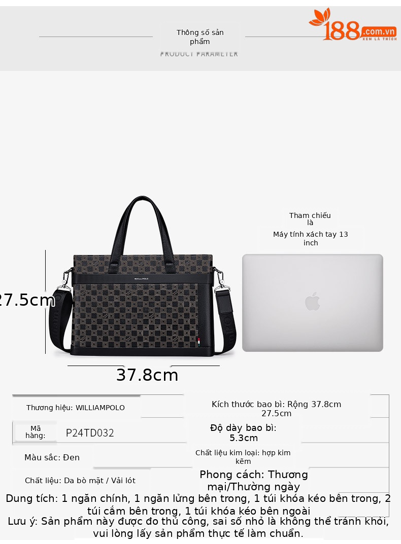 Cặp da nam công sở đựng laptop da bò thật cao cấp dung lượng lớn chi tiết 10