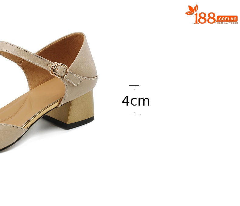 Sandal nữ bít mũi da bò thật quai chữ V đế thấp — Màu caramel chi tiết 5