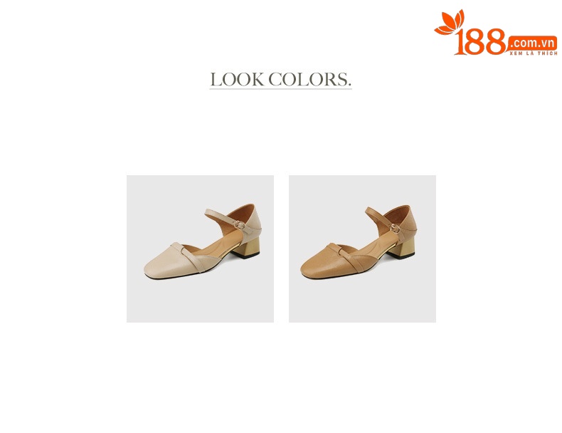 Sandal nữ bít mũi da bò thật quai chữ V đế thấp — Màu caramel chi tiết 6