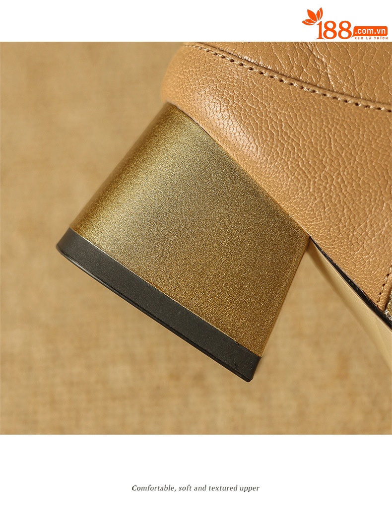 Sandal nữ bít mũi da bò thật quai chữ V đế thấp — Màu caramel chi tiết 18