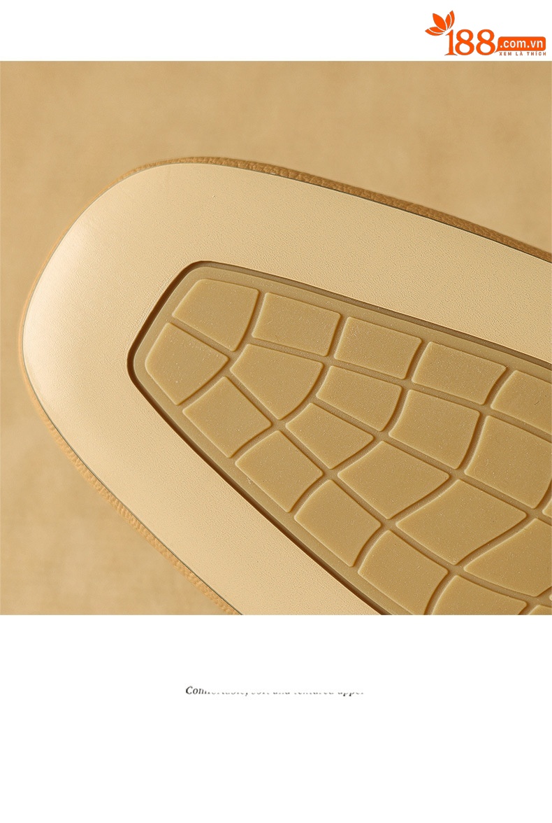 Sandal nữ bít mũi da bò thật quai chữ V đế thấp — Màu caramel chi tiết 19