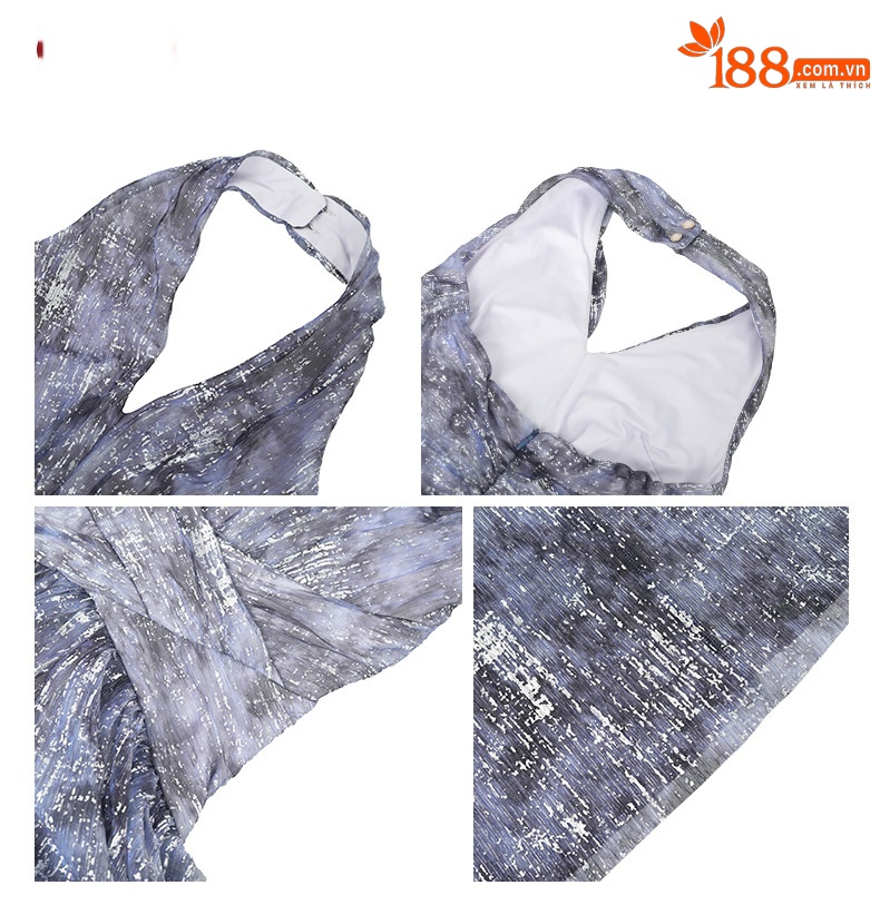 Váy maxi nữ dây cổ hở lưng ôm eo phong cách thanh lịch gợi cảm — Xanh lam sông băng chi tiết 3