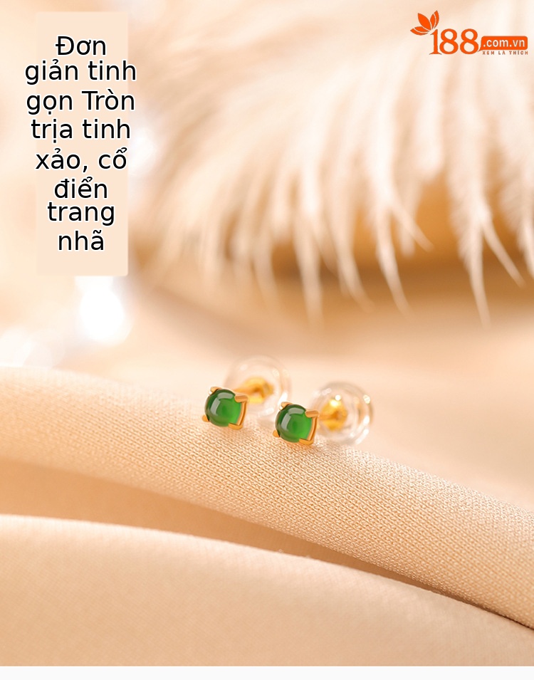 Bông tai bạc S925 mạ vàng hình nai ngọc bích phong cách retro — Kiểu màu bạc chi tiết 1