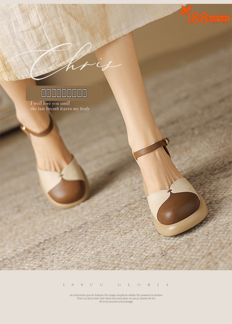 Sandal cao gót nữ bít mũi da cừu phối màu đế dày gót vuông quai ngang — Màu trắng be chi tiết 1