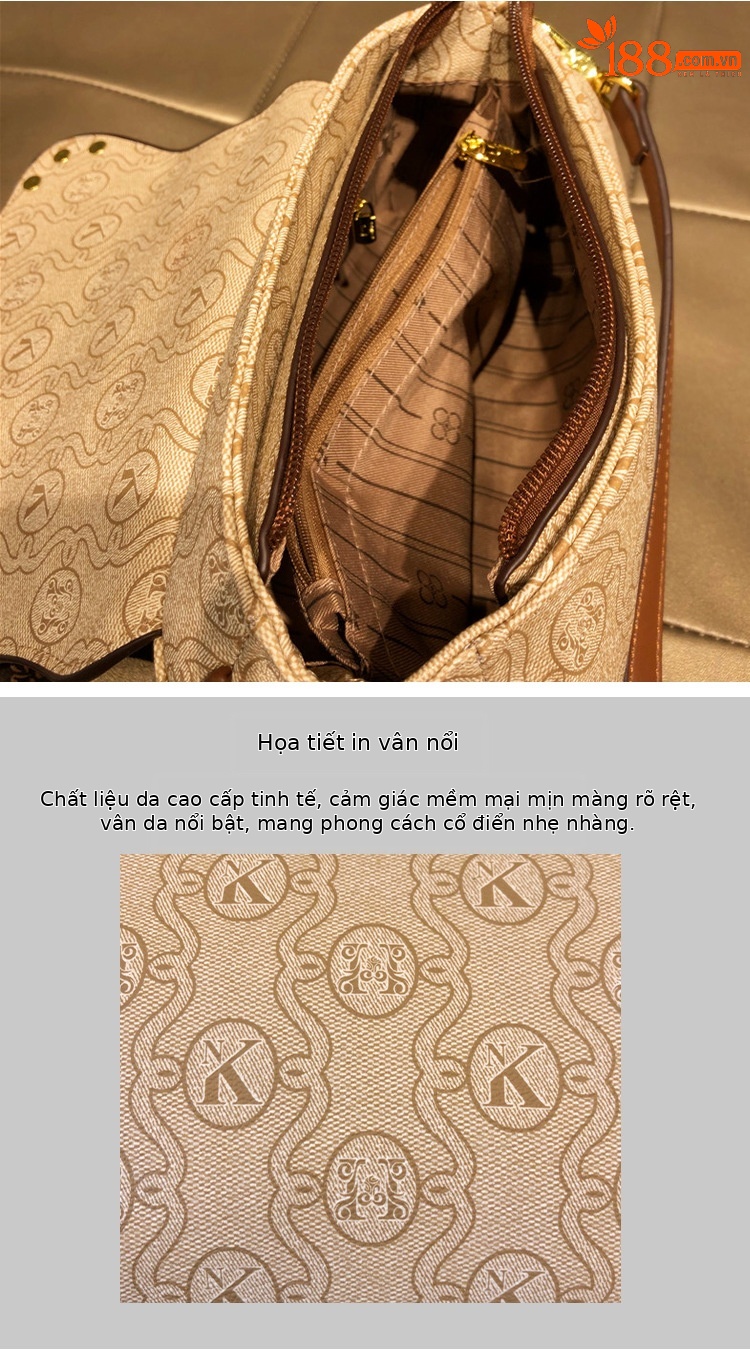 Túi xách tay nữ da vuông nhỏ cao cấp, quai xách tay kèm dây đeo chéo — Màu be, vé mua sắm mã chống hàng giả, 501-5365D chữ cái, mã chống hàng giả vé mua sắm chi tiết 4