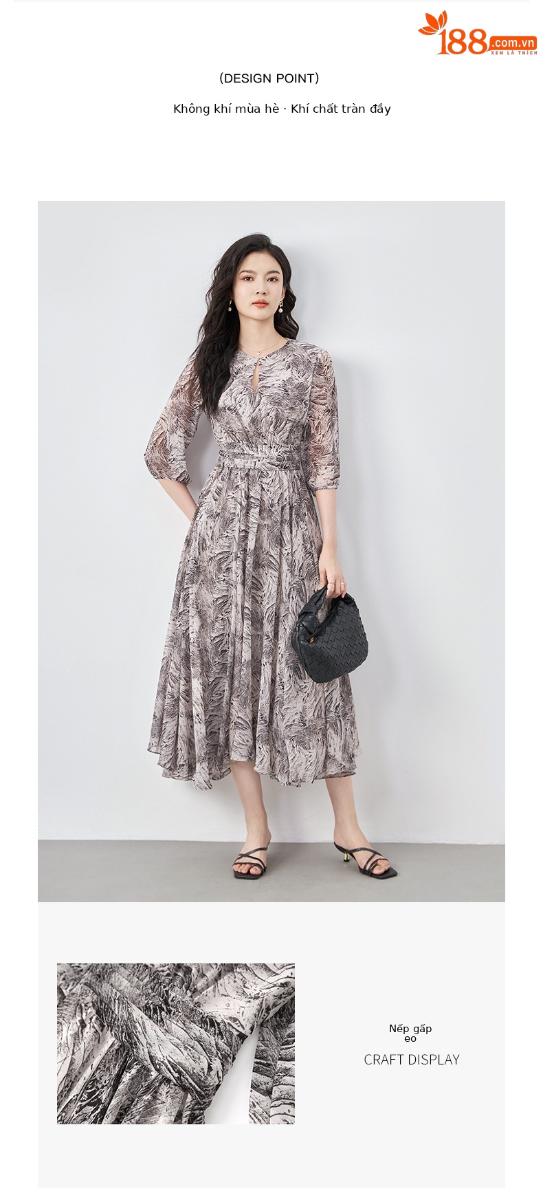 Váy maxi nữ thắt eo phong cách Nam Pháp tinh tế — Màu hồng chi tiết 5