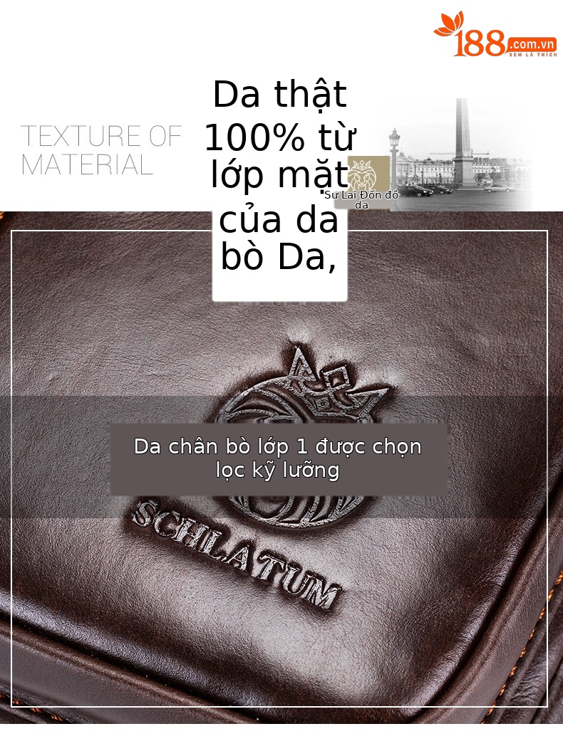 Túi đeo chéo nam da bò thật Lion Leiden phong cách cổ điển cao cấp — Màu cà phê, Màu đen chi tiết 3