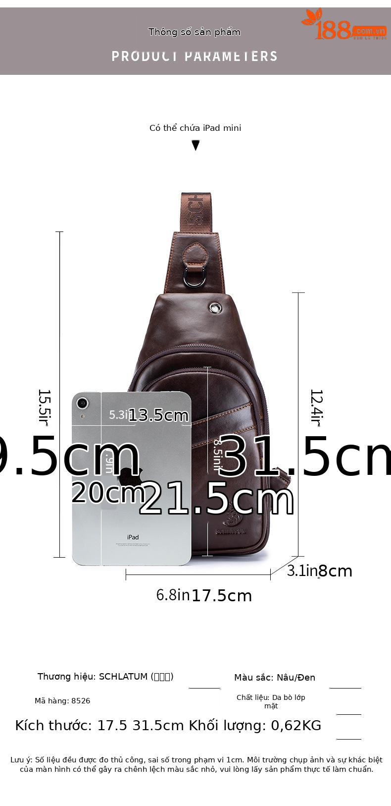 Túi đeo chéo nam da bò thật Lion Leiden phong cách cổ điển cao cấp — Màu cà phê, Màu đen chi tiết 9