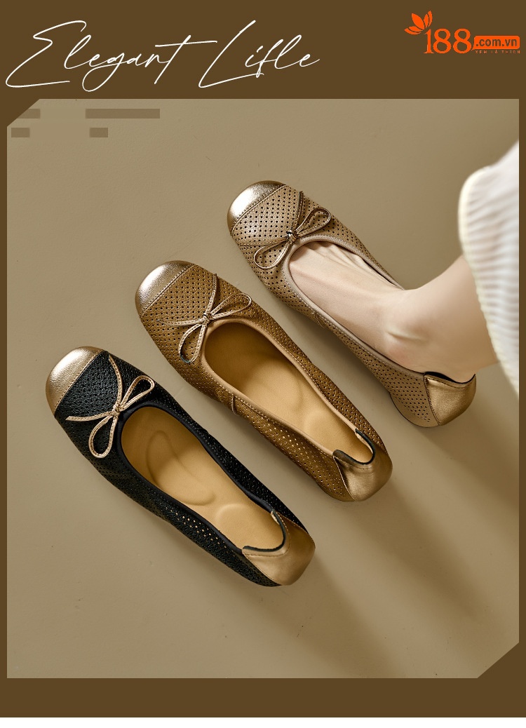 Sandal nữ da cừu miệng nông đục lỗ gót thô thấp phong cách Xiaoxiangfeng — Màu nâu chi tiết 1