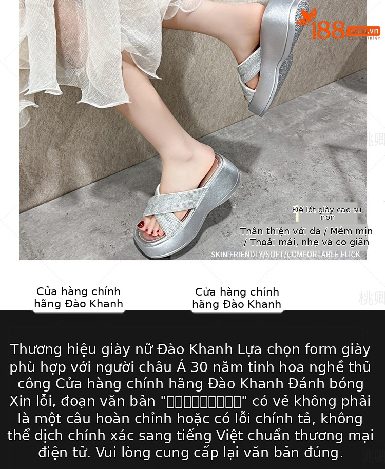 Dép sandal nữ đế xuồng quai chữ V đính đá bạc — Màu đen chi tiết 7