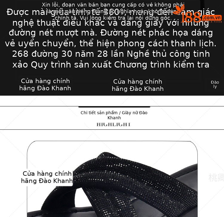 Dép sandal nữ đế xuồng quai chữ V đính đá bạc — Màu đen chi tiết 8