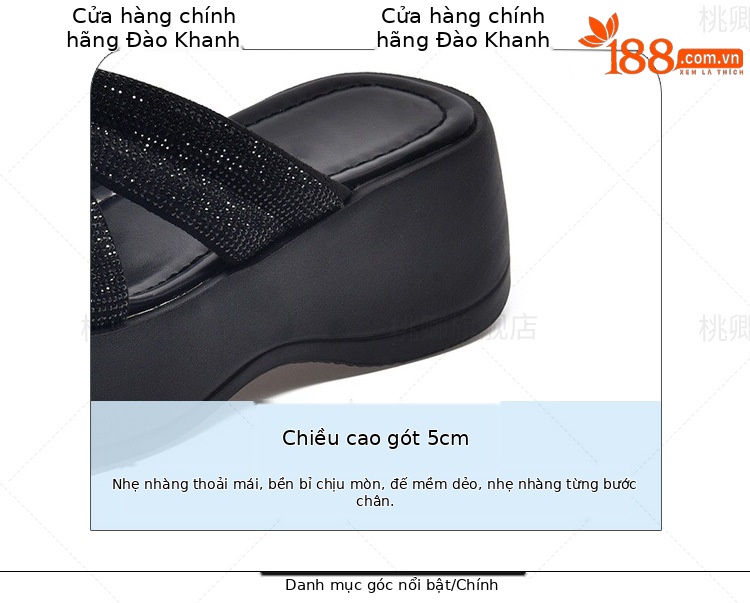 Dép sandal nữ đế xuồng quai chữ V đính đá bạc — Màu đen chi tiết 10