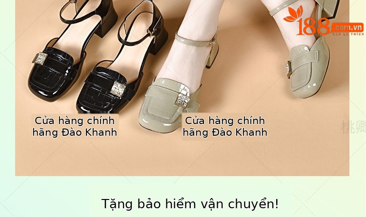 Sandal nữ quai ngang mũi kín da bóng gót thấp đế mềm — Màu đen chi tiết 2