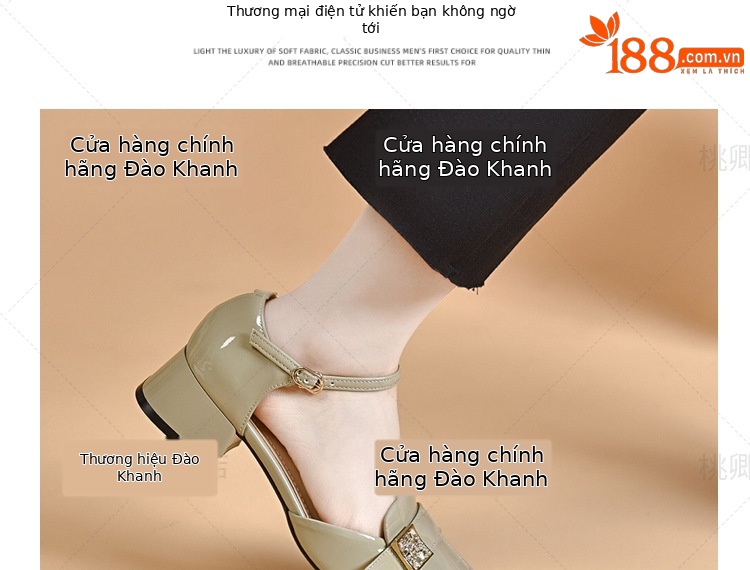 Sandal nữ quai ngang mũi kín da bóng gót thấp đế mềm — Màu đen chi tiết 5