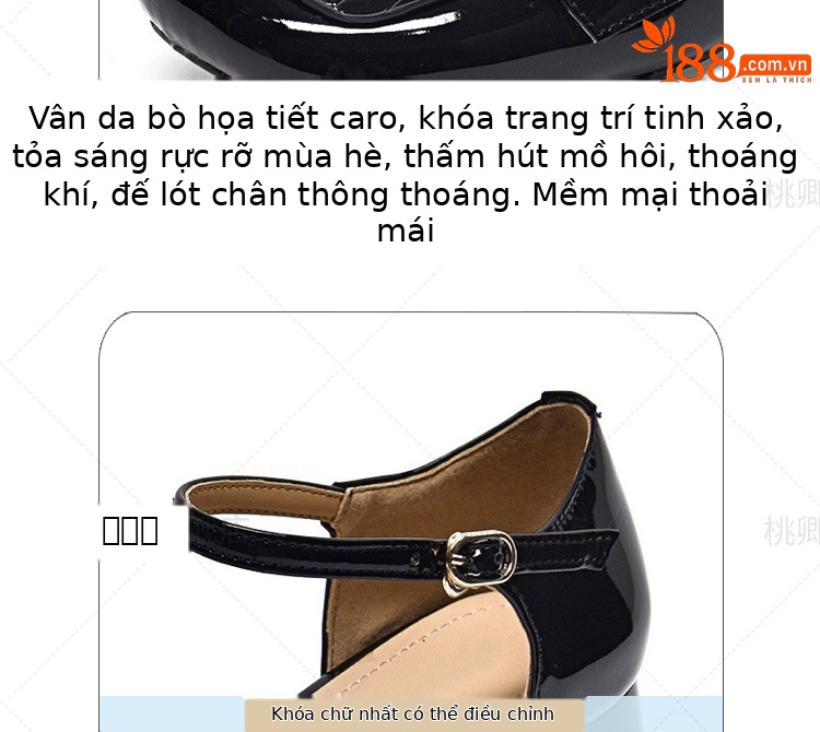 Sandal nữ quai ngang mũi kín da bóng gót thấp đế mềm — Màu đen chi tiết 9