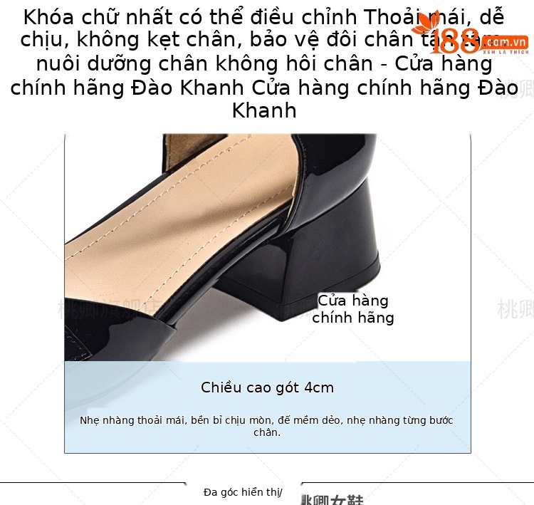 Sandal nữ quai ngang mũi kín da bóng gót thấp đế mềm — Màu đen chi tiết 10