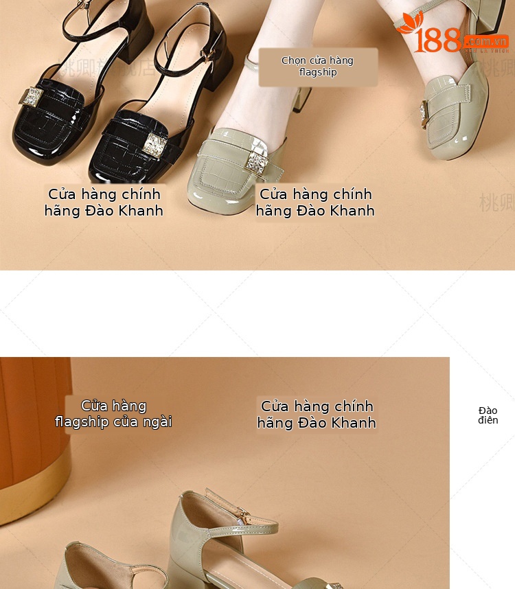 Sandal nữ quai ngang mũi kín da bóng gót thấp đế mềm — Màu đen chi tiết 16