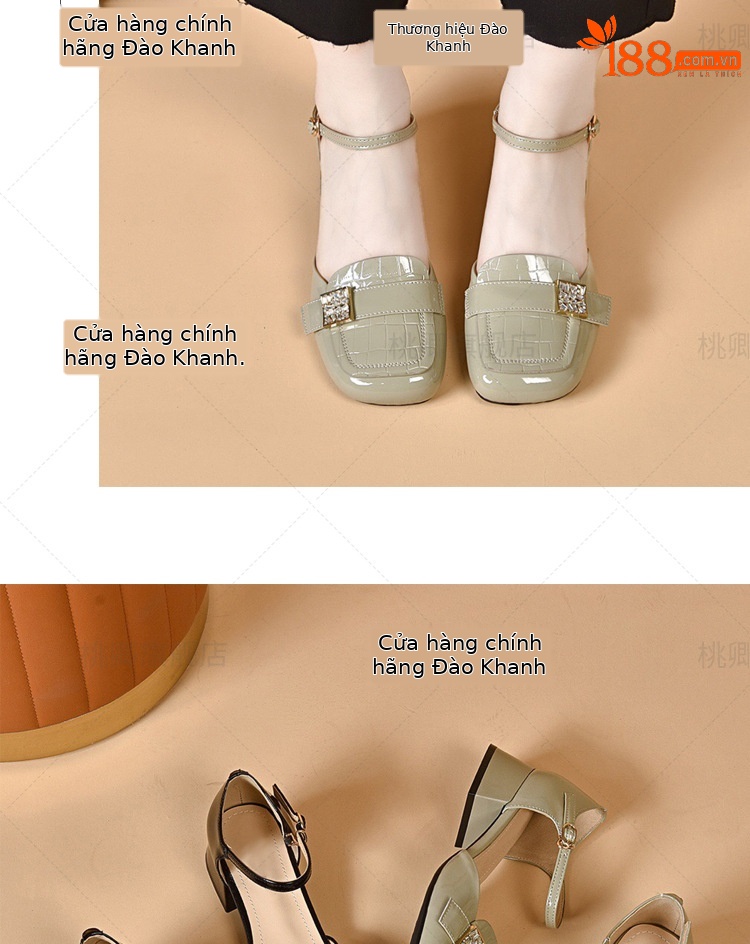 Sandal nữ quai ngang mũi kín da bóng gót thấp đế mềm — Màu đen chi tiết 18