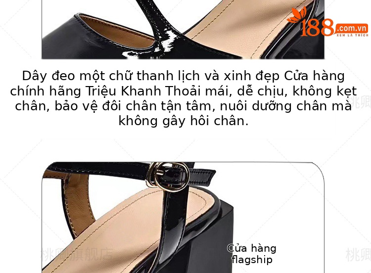 Dép sandal nữ mũi vuông gót vuông da bóng đế mềm gót trung bình — Màu đen chi tiết 6