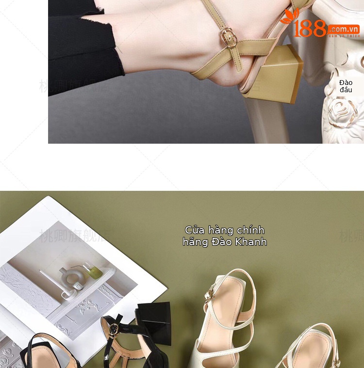 Dép sandal nữ mũi vuông gót vuông da bóng đế mềm gót trung bình — Màu đen chi tiết 14