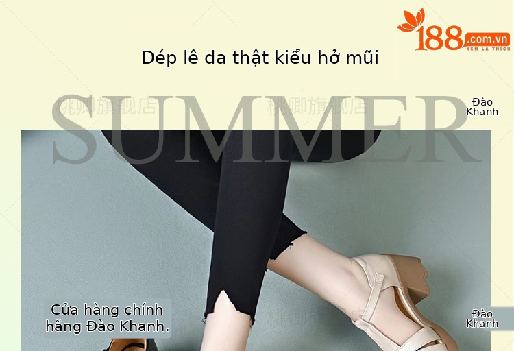 Sandal nữ da thật mũi kín đế dày gót thấp kiểu La Mã — Màu đen chi tiết 1