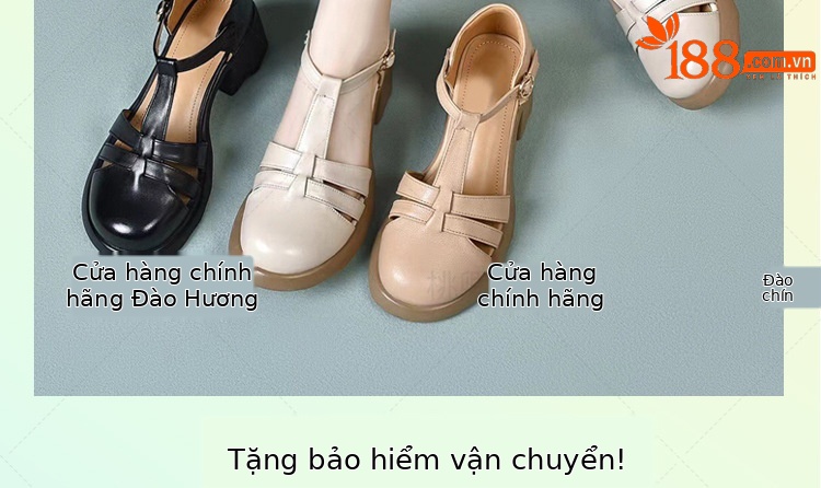 Sandal nữ da thật mũi kín đế dày gót thấp kiểu La Mã — Màu đen chi tiết 2
