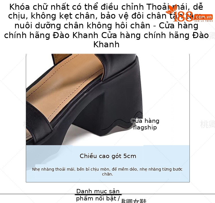 Sandal nữ da thật mũi kín đế dày gót thấp kiểu La Mã — Màu đen chi tiết 10